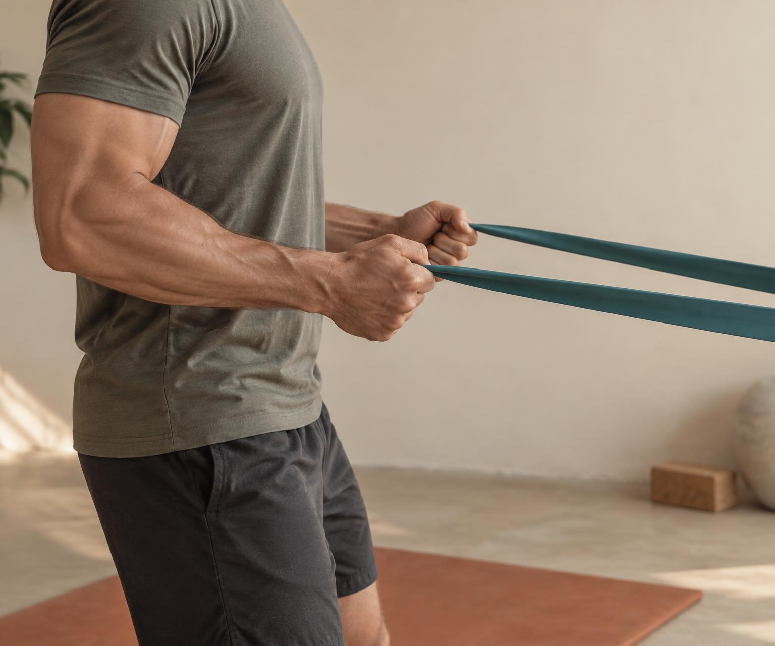 A client training with a resistance band